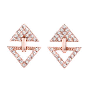Orecchini a lobo geometrici a triangolo in oro rosa 14K e argento sterling con cristalli di zircone chic, vintage e romantici - Product Image 2