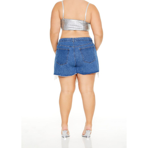 Pantalones cortos de mezclilla lavados para mujer, con bolsillos y parte inferior personalizados con diamantes de imitación completos, pantalones cortos sexis para fiesta para mujer - Product Image 4