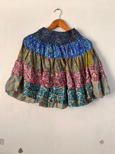 Femmes été Style bohème soie Mini jupe Flowy Patchwork Hippie Festival robe avec couche à plusieurs niveaux Long Flowing Style décontracté - Product Image 2