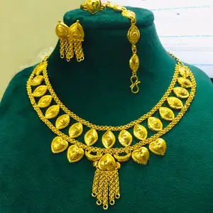 Bulk Buy Eye Heart Shape 24K Gold Jewellery Sets For African Women Wedding Gift Necklace Drop Earring Bracelet Jewellery Set