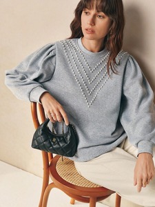 Sudadera de cuello redondo con diamantes de imitación para mujer, Jersey de algodón polar, acogedor, suave, cálido, ropa de calle de gran tamaño, parche bordado a la moda - Product Image 2