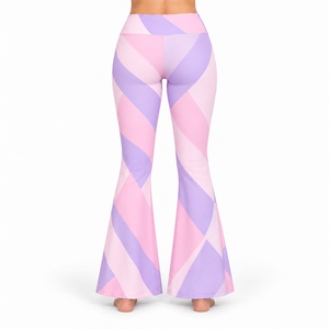 High Waist <b>Flared</b> <b>Leggings</b> Geometric Print Pink Purple Stretch Knitted Full Length Women's All Seasons Bell Bottom <b>Legging</b> - Product Image 4