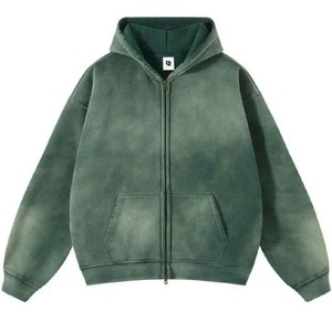 Sweat-shirts à capuche à fermeture éclair en denim délavé de qualité supérieure OEM |   Impression personnalisée |   Vêtements de rue de style vintage - Product Image 3