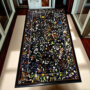 Table à manger en marbre noir élégante de style indien, design attrayant, marqueterie en pierre dure, travail artisanal, meilleur prix de gros en Inde - Product Image 1