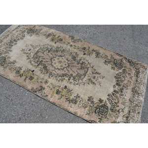 พรมขนสัตว์ตุรกีขนาด3.3x7ฟุตแนววินเทจผ้าทอสีเบจสีเบจและสีเขียวสำหรับตกแต่งห้องนั่งเล่นพื้นหลังลาเท็กซ์ - Product Image 4