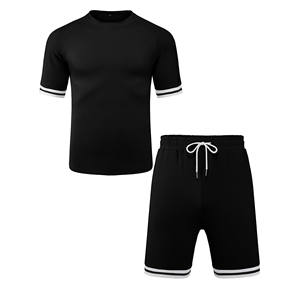 Meilleur ensemble T-shirt et short d'été respirant à col en V grande taille de couleur unie pour homme, style urbain, vente en gros Pakistan - Product Image 4
