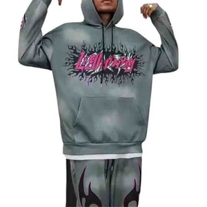 Nouvelle offre spéciale personnalisé Zip Up survêtements en détresse Patch acide lavage à capuche et pantalons de survêtement ensemble survêtement évasé pour hommes - Product Image 1