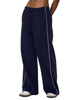 Celana Training Wanita Model Baggy Streetwear Musim Gugur/Dingin, Kaki Lurus, Aksen Piping Samping, Logo, Pinggang Tinggi, Tahan Air