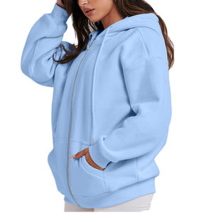 Sudadera con Capucha Deportiva de Color Sólido para Mujer, Estilo Holgado, Otoño Invierno, Logotipo Personalizado en la Parte Delantera, Venta Caliente - Product Image 1
