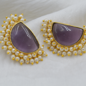 Pendientes de tuerca de piedra, última colección, pendientes de tuerca chapados en oro de diseñador, venta al por mayor, Pendientes chapados en oro de 18 quilates hechos a mano para mujer - Product Image 3