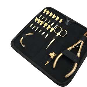 Kit d'outils pour extensions de cheveux dorées avec pince à sertir, outil de pressage de perles plates, ciseaux de coupe rapide, aiguilles C, 12 clips - Product Image 5