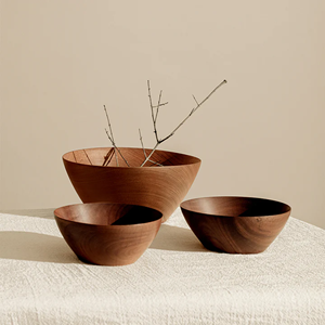 Cuenco cónico de madera Natural de alta calidad, cuenco para servir de madera de Acacia, utensilios de cocina pulidos, novedad, venta al por mayor - Product Image 1
