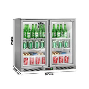 Réfrigérateur de bar commercial - 900 mm - 220 litres - avec 2 portes battantes en verre - Gris - Product Image 2