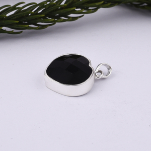 Bijoux pendentifs en forme de coeur en argent sterling à la mode avec pierre précieuse spinelle noire et pendentif à breloque étanche en diamant - Product Image 2