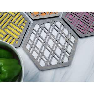 Nordic Style Geometric <b>Wood</b> <b>Trivet</b> Set Minimalist Honeycomb Heat Insulation Pads Decorative Laser Cut Kitchen Hot Mats - Product Image 3