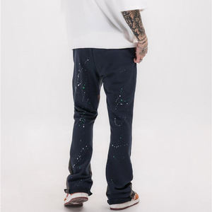 Low MoQ Two Tone Wide Paint Splatter Track Jogger Pantalones Impresión personalizada Hombres Flare Sweat Pantalones de hombre - Product Image 2