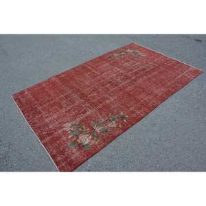 Tapis turc vintage de 4.3x7,5 pieds, rouge, vert, patchwork, tissage plat en laine de grande surface pour décorations de salon, avec support en latex - Product Image 2