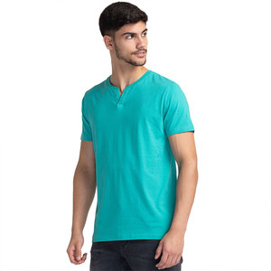 2025 New Wholesale Cotton Henley Neck T-<b>Shirt</b> for <b>Men</b> HighQuality Short Sleeve Buttoned <b>Collarless</b> Tee With Custom Printing - Product Image 4