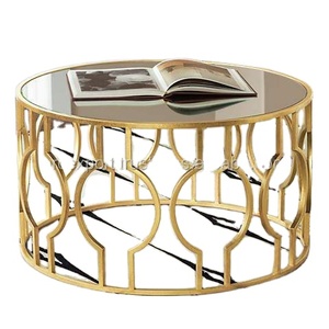 Đồ Trang Trí Thiết Kế Mới Lạ Mắt Bàn Kim Loại Kính Trong Suốt Thiết Kế Hình Tròn Cổ Màu Vàng Mới - Product Image 1