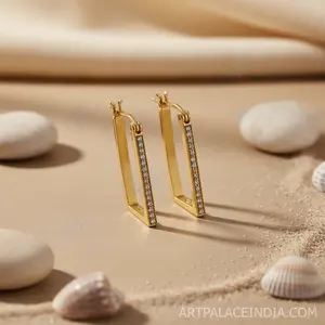 Pendientes de Aro Rectangulares de Cristal para Mujer, Chapados en Oro, Joyería Elegante - Product Image 2