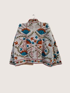 Veste en coton brodée florale bohème, col rond, manches lanternes, grande taille, vêtements d'extérieur décontractés pour adultes, printemps - Product Image 2