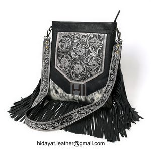 Bolso de Mano de Cuero Vacuno Hecho a Mano de Lujo con Correa Decorada - Product Image 3