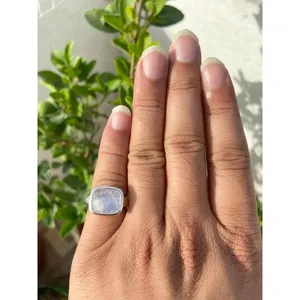 925 Silver Natural Moonstone <b>Ring</b> Handmade <b>Dainty</b> Gemstone Jewelry with Lovers Pattern Rhodium Plated Set for Everyday Wear - Product Image 5