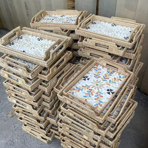 Bandejas Tejidas de Ratán Artesanales de Primera Calidad / Bandeja Pequeña de Ratán con Madreperla / OFERTAS - Product Image 1