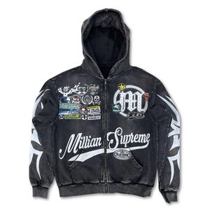 Sweat à capuche zippé pour homme, style vintage délavé, streetwear, épais, 100% coton - Product Image 3