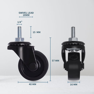 All Black 1.5\" Hard <b>Caster</b> <b>Wheel</b> with 1/4\" Threaded Steel Stem Made of Steel and Polypropylene - Product Image 2