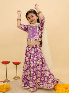 Filles enfants Lehnga Choli avec Dupatta coton robe ethnique tenue de fête de mariage robe pour fille - Product Image 4