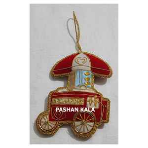 Golden Zari Embroidery With Red Fabric <b>Christmas</b> <b>Tree</b> <b>Hanging</b> Ornaments For Home Decorative And Reselling Purpose Ornaments - Product Image 1
