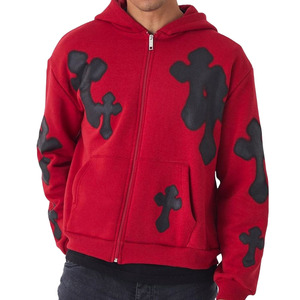 Oversized Boxy Spray Cross Zip Through Hoodies en color rojo para hombres Último diseño Sudaderas con capucha de alta calidad - Product Image 2
