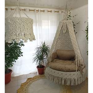 Silla Colgante de Macramé Estilo Bohemio Natural para Interiores y Exteriores, Muebles para Patio y Sala de Estar, Hamaca Colgante - Product Image 1