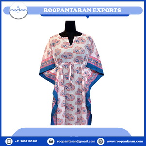 Robe de caftan pour femmes Robe de luxe confortable Taille longue imprimée à la main en voile de coton doux Caftan de nuit à vendre à un prix bon marché - Product Image 2