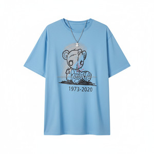 T-shirt graphique Sky Blue Broken Teddy 1973-2020 à imprimé vintage pour homme, t-shirt décontracté surdimensionné - Product Image 1