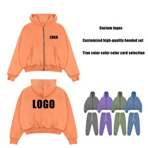 Ensemble 2 pièces à capuche personnalisé de haute qualité pour hommes sweat à capuche quadruple surdimensionné vierge 320gsm sweats à capuche zippés pour hommes - Product Image 2