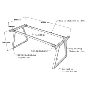 Trapez II Concept, pieds de table en acier 180x90cm, design minimaliste, assemblage requis, HCTH008 - Product Image 4