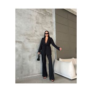 Giacca Blazer da donna con cintura a gamba larga completo completo elegante - Product Image 2