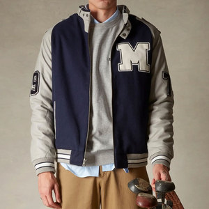 Veste universitaire pour homme sur mesure, fabrication OEM, veste de baseball chaude d'hiver, bomber, manches en cuir, logo en chenille. - Product Image 4