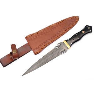 มีดสกินเนอร์อเนกประสงค์เหล็กดามัสกัสทำมือ Burraq ขนาด 9 นิ้ว ด้ามไม้ ปลอกหนัง DIY OEM ของขวัญสุดเพอร์เฟกต์ - Product Image 1