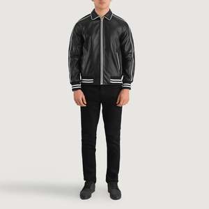 Cooper Vintage Casual Cooper Black <b>Sheepskin</b> Leather Varsity <b>Jacket</b> XS High Water Proof Embroidered Hooded Pattern Single Pack - Product Image 3