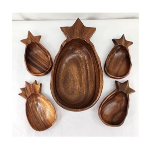 Cuenco de madera para servir ensalada cuenco de fruta seca directo de forma de piña India 2 piezas artesanías cuenco de madera para servir - Product Image 5