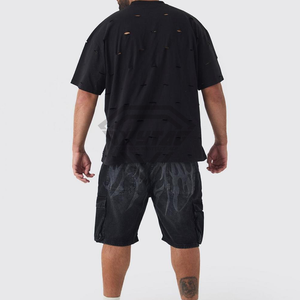 High Quality Cotton <b>Men's</b> Oversized T-<b>Shirts</b> Distressed Print Light and Casual Short Sleeve Design Customizable Solid Colors - Product Image 4