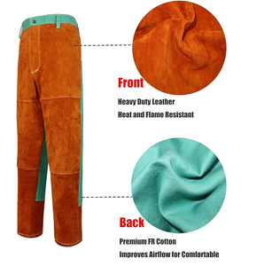 Premium Quality Two-Layer Cow Leather <b>Work</b> <b>Trousers</b> Lightweight Corduroy Fabric Heat Insulation Welding Pant Wear-Resistant - Product Image 6