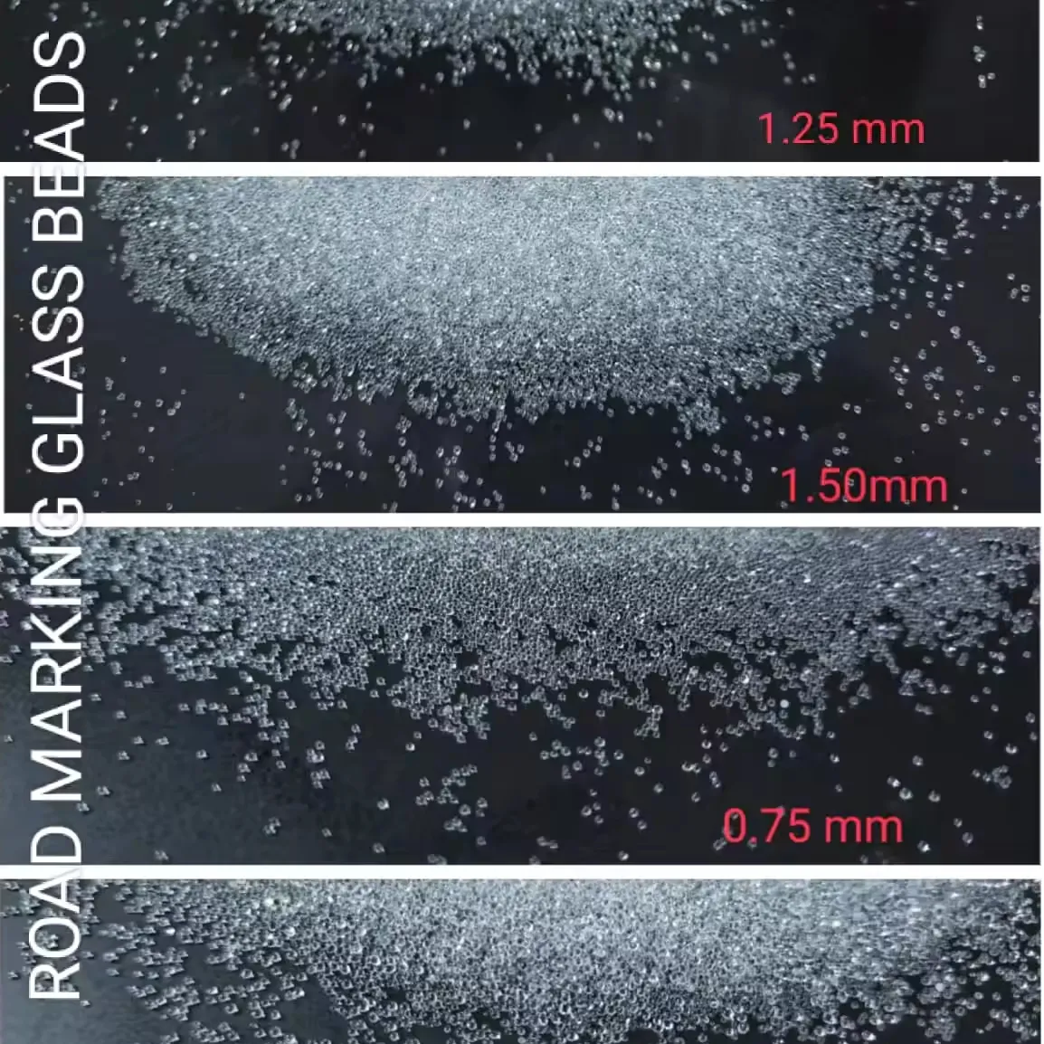 Poudre de sable de verre Super ronde 0.75mm 1 mm pour la construction de routes matériau réfléchissant utilisé réflectance de remplissage de peinture de panneau routier