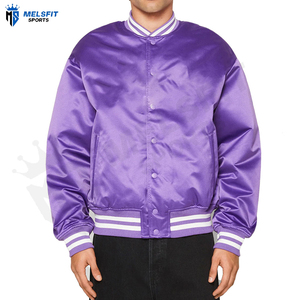 Best Quality Fashion Men's Satin Varsity Bomber Jacket Stand Collar Front Logo Winter Windproof Breathable OEM Custom Service - Product Image 1