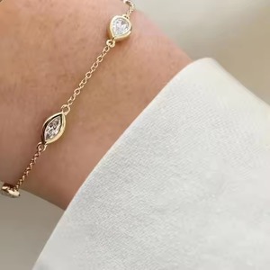 Bracelet chaîne en or jaune 14 carats 1.00 carats ensemble de lunette créé en laboratoire diamant mélange forme F/VS1 bijoux en or massif cadeau d'anniversaire parfait - Product Image 4