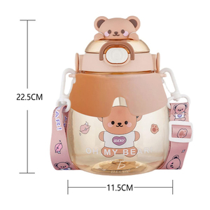 Borraccia per Bambini con Design Orsetto Kawaii da 600ml, in ABS, con Cannuccia per Bere Direttamente, Sicura con Cordino per Campeggio ed Escursionismo - Product Image 2