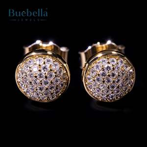 Venta caliente Hombres S925 Plata Esterlina 14K Oro Diamante Redondo Micro Pave Stud Pendientes Hip Hop Estilo Joyería - Product Image 3